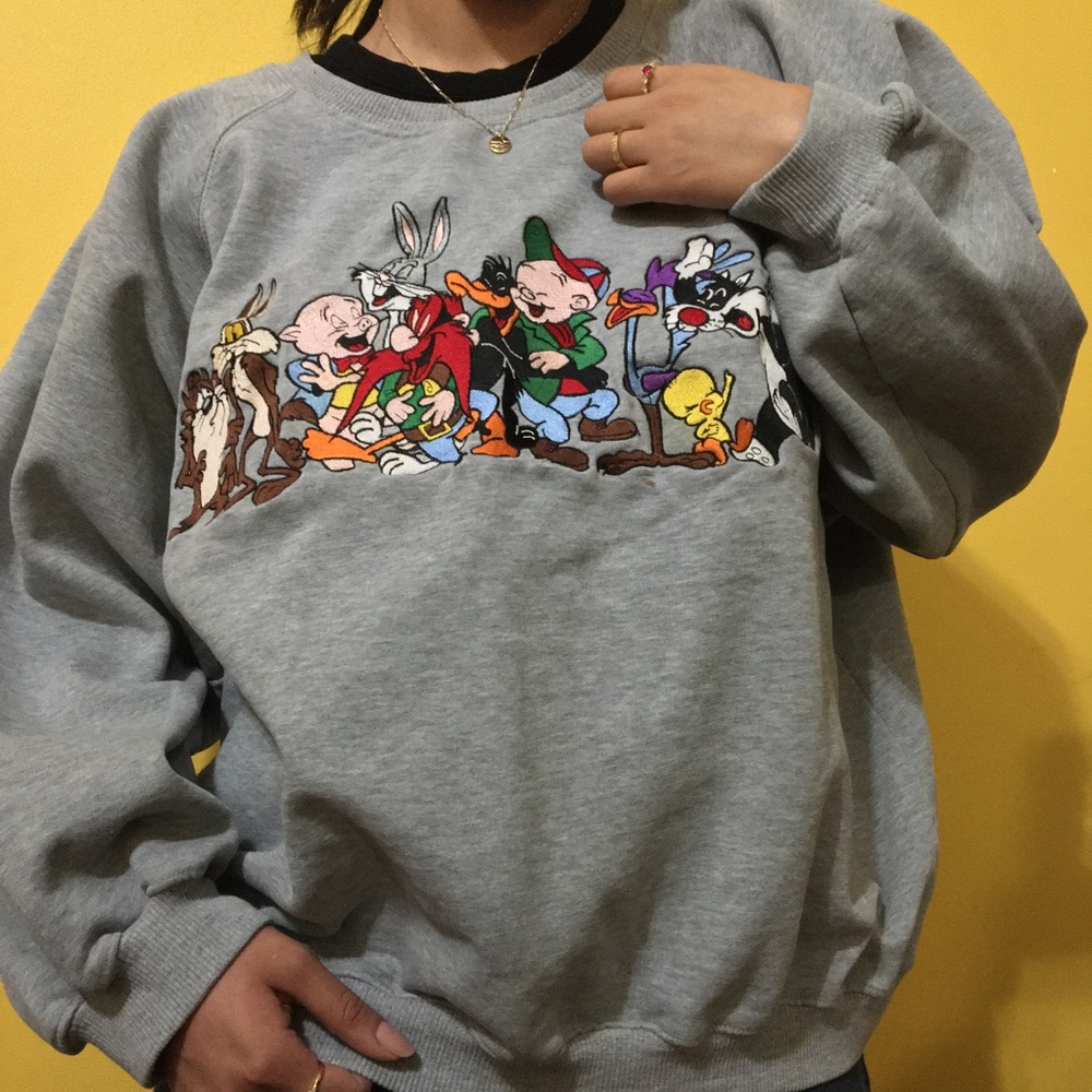 VTG 1991 LooneyTunes Crewneck Grey Sweater Size XL